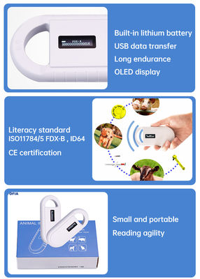 Fofia Handheld Plastik Tier Mikrochip RFID Kartenleser PT160 134.2kHz OLED Bildschirm USB Lithiumbatterie CE zertifiziert ISO 5-10cm