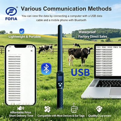 Kompakter RFID-Stick-Leser, der ISO11784 85 FDX B HDX- und ID64-Tags mit Bluetooth 5 und wasserdichtem Gehäuse unterstützt