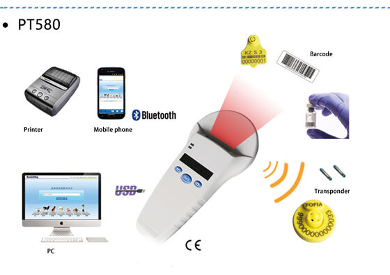 FOFIA Langlebiger weißer RFID-Handheld-Leser mit 128x32 OLED-Bildschirm und ISO11784/5-Protokoll für 10-20 cm Lesedistanz