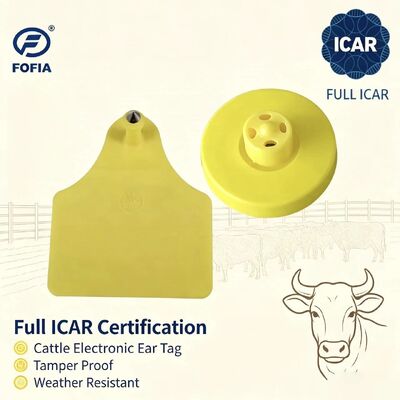 FOFIA Neue Full ICAR Langlebige wasserdichte RFID TPU Gelbe Ohr-Tags LF ET908+T905 Farm Chips 5-Jahres-Garantie Rinder 14,5 mm