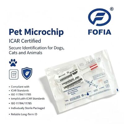 Wasserdicht Fofia Neues Hochverkauf RFID 134.2kHz PP Material Hunde-ID Mikrochip Wasserdicht Landwirtschaftliche Verwendung Haustier Injektion 1,5 Jahre Ohrennummer