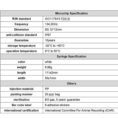Fofia Neue ICAR-zertifizierte RFID 134,2 kHz PP Tier-ID-Mikrochip wasserdicht für Hunde & Katzen, 1,5 Jahre Garantie