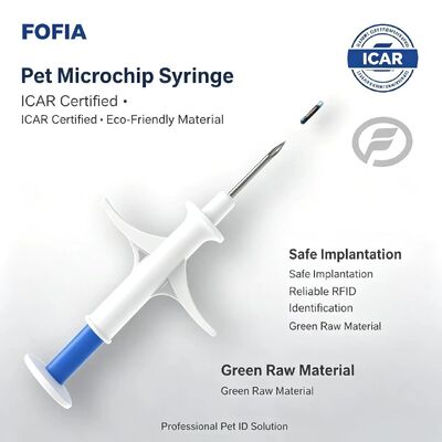 FOFIA ZS007 ICAR Zertifiziert 134.2kHz RFID Tier-Mikrochip FDX/EM4305 IP67 Wasserdicht Weiß PP 1.4x8mm Hund Katze Kaninchen Rinder Neues