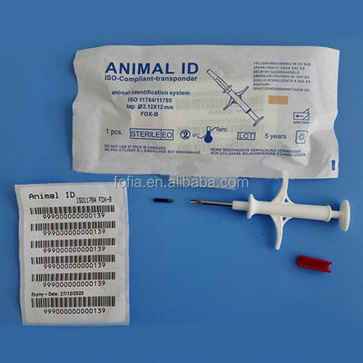 Wasserdichtes Fofia Neues Hochverkauf RFID 134.2kHz PP Material Hunde-ID Mikrochip Farm-Nutzung Haustier Injektion 1,5 Jahre Ohrennummer Blaues Modell