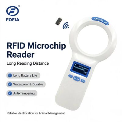 FOFIA Durable Plastic PT200 RFID Handheld Reader 128x64 OLED Screen IS011784/5 Protocol Long-Range Reading White 134.2kHz USB