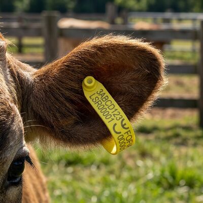 Fofia HDX ET969 New High-Temperature Resistant (1.5 Year Warranty) Anti-Shedding Yellow TPU Laser-Coded Sheep Ear Tag Animal