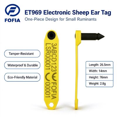 New Fofia High-Temperature Resistant TPU Integrated Anti-Shedding Laser-Coded Yellow Electronic ET969 Sheep Ear Tag Built-in