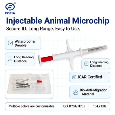 Fofia RFID injizierbarer Tier-Mikrochip 134,2 kHz ISO 11784 11785 Wasserdicht 2,12 x 12 mm Haustieridentifikation