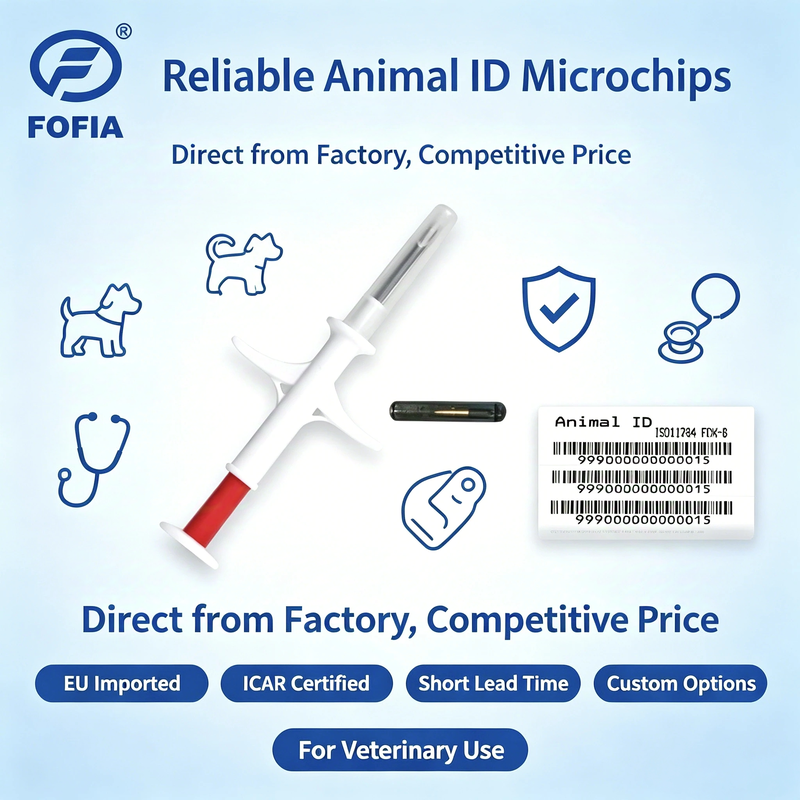 ICAR-zertifizierter Mikrochip zur Identifizierung sterilisierter Spritzen mit ISO11784/5 FDX-B-Standard und EO-Gassterilisation für Tiere