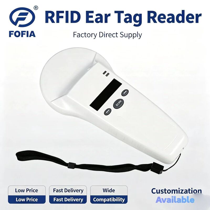 FOFIA Langlebiger Plastik-RFID-Handheld-Leser mit 128x32 OLED-Bildschirm /USB für Langstrecken-Nutzung für Haustiere und Farmen / Ranches