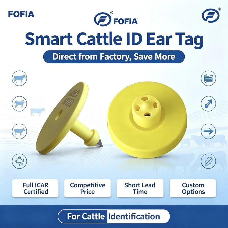Full ICAR ET908+T901 Wasserdichtes RFID LF TPU Gelbe Tier Ohr-Tags 14.5mm EM4305 Chips 5 Jahre Garantie Rinder Fofia