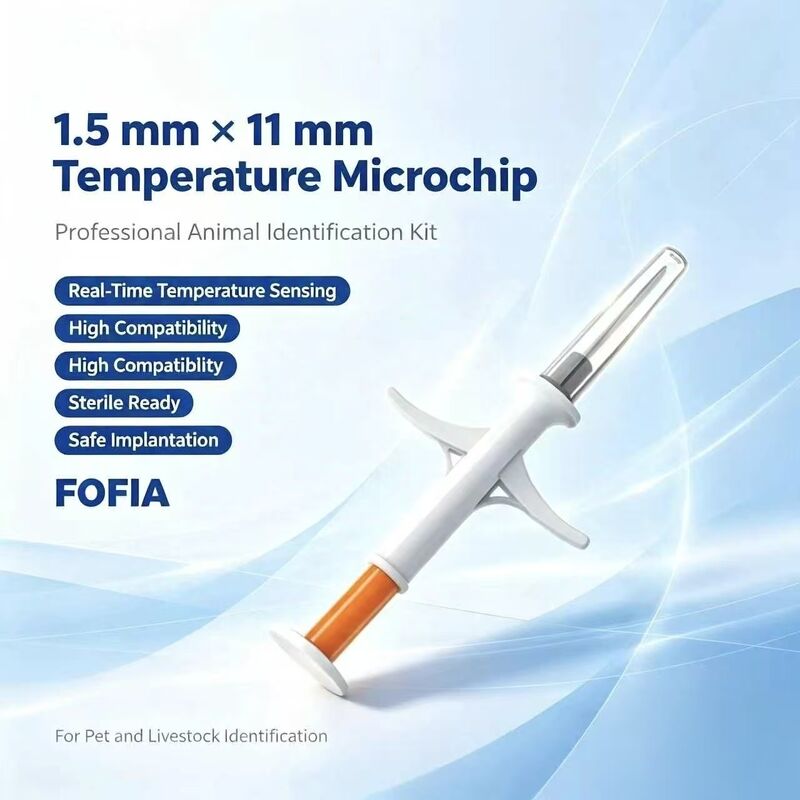 ICAR Certificated Fofia HT003 White New Temperature-sensing Hot Microchip RFID Bio-glass Dog Cat Pets Animal ID Waterproof 1.5