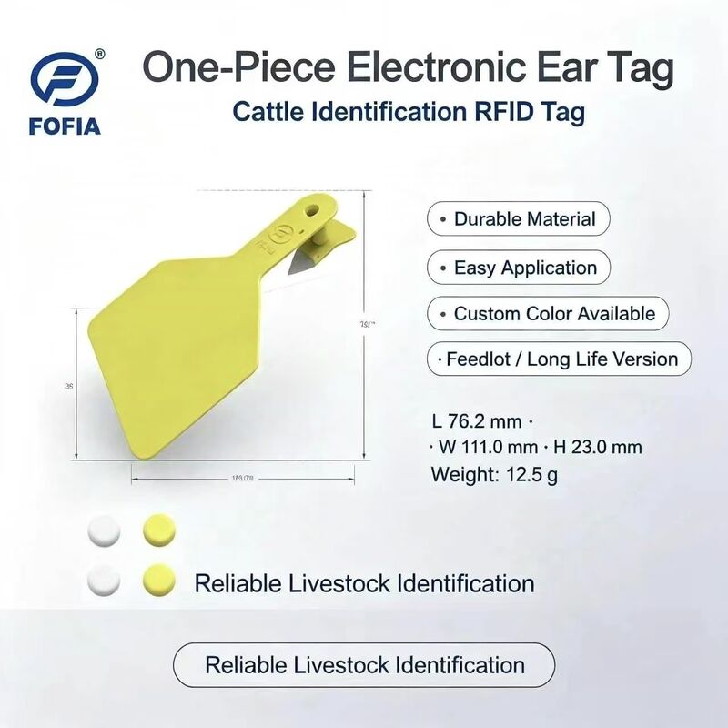 Custom New TPU Plastic Yellow Cattle Ear Tags Laser Coding | Fofia T914 Model for Livestock Management Farm Feedlot Cow ID
