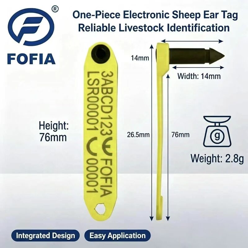 Fofia HDX ET969 Neue hochtemperaturbeständige Anti-Schüttung Gelb TPU Schaf Ohrenkennzeichen RFID Chip Tierverfolgung 1,5 Jahre