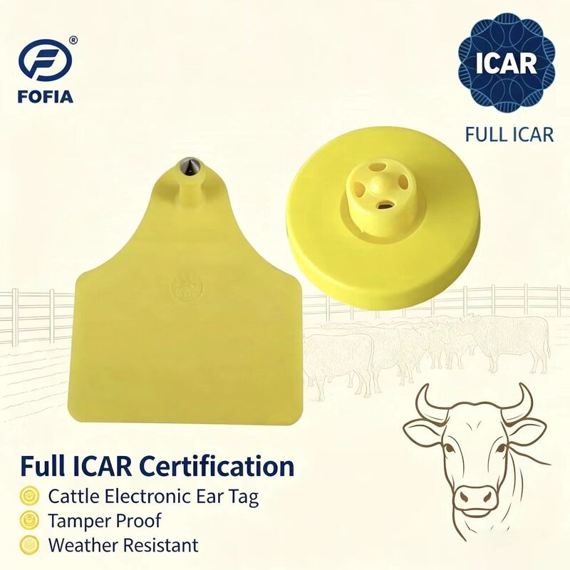 FOFIA Neue Full ICAR Langlebige wasserdichte RFID TPU Gelbe Ohr-Tags LF ET908+T905 Farm Chips 5-Jahres-Garantie Rinder 14,5 mm