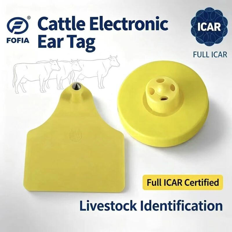 Neue FOFIA Voll-ICAR LF Langlebige Wasserdichte RFID TPU Gelbe Rinder- Schweine- Schaf- Ohrmarken ET908+T905 EM4305 Chips 5 Jahre Garantie 14,5mm