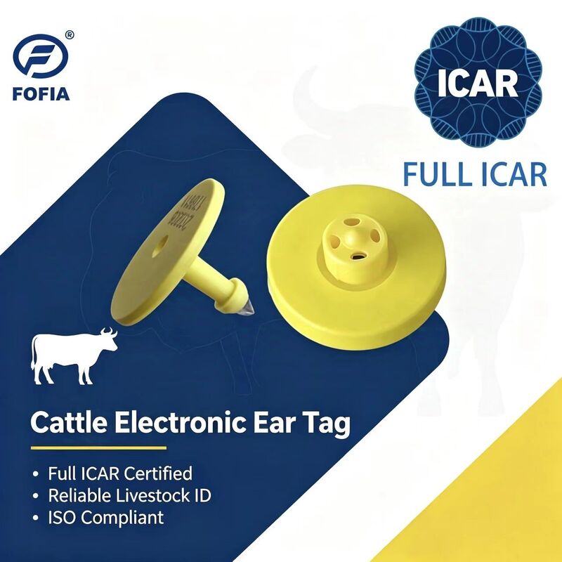 Neue vollständige ICAR ET908+T901 wasserdichte RFID LF TPU gelbe Tier Ohrmarke 14,5 mm Rinder Kuh Chips 5 Jahre Garantie Rinder
