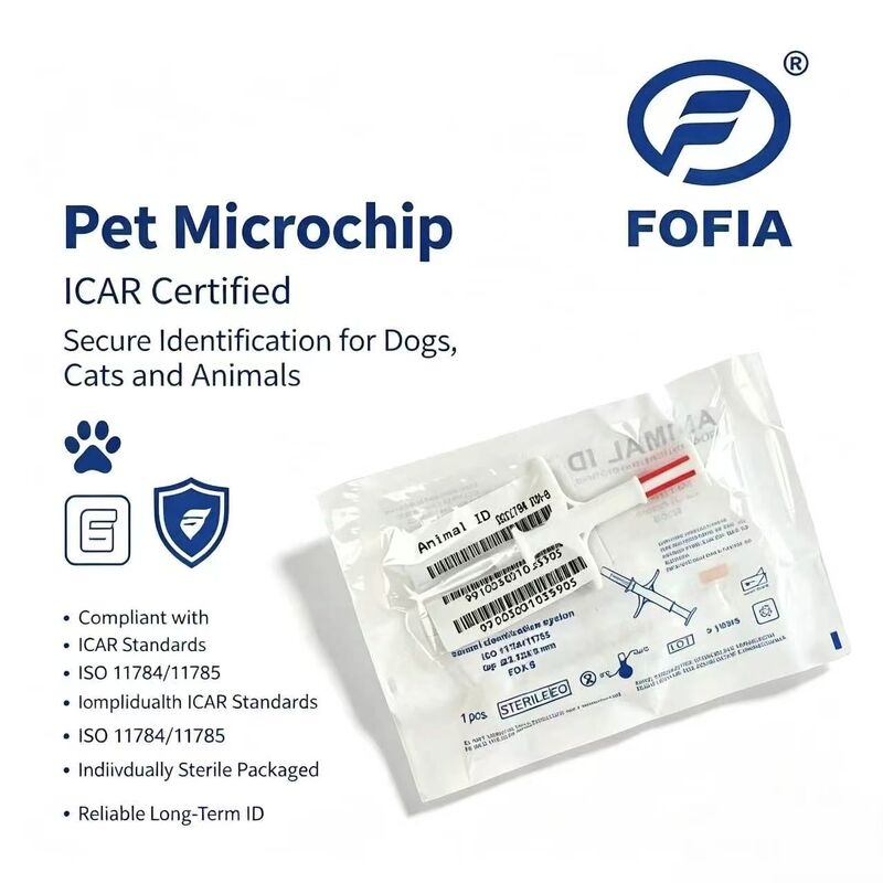 Wasserdicht Fofia Neues Hochverkauf RFID 134.2kHz PP Material Hunde-ID Mikrochip Wasserdicht Landwirtschaftliche Verwendung Haustier Injektion 1,5 Jahre Ohrennummer