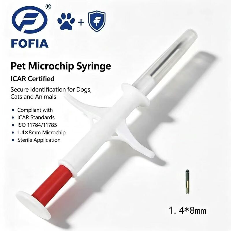 FOFIA ZS007 ICAR-zertifiziert 134,2 kHz RFID-Ohrzeichen Tier-Mikrochip FDX/EM4305 IP67 wasserdicht Weiß PP 1,4x8mm Hund Katze Haustiere