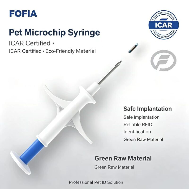 FOFIA ZS007 ICAR Zertifiziert 134.2kHz RFID Tier-Mikrochip FDX/EM4305 IP67 Wasserdicht Weiß PP 1.4x8mm Hund Katze Kaninchen Rinder Neues