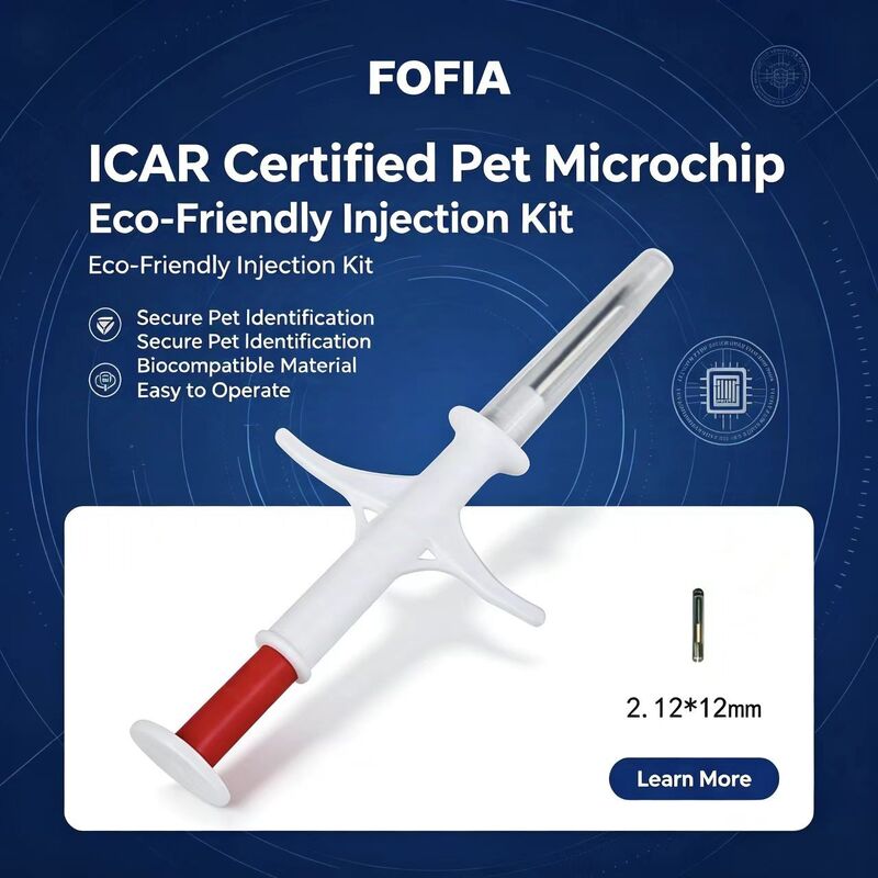 Wasserdichtes Fofia Neues Hochverkauf RFID 134.2kHz PP Material Hunde-ID Mikrochip Farm-Nutzung Haustier Injektion 1,5 Jahre Ohrennummer Blaues Modell