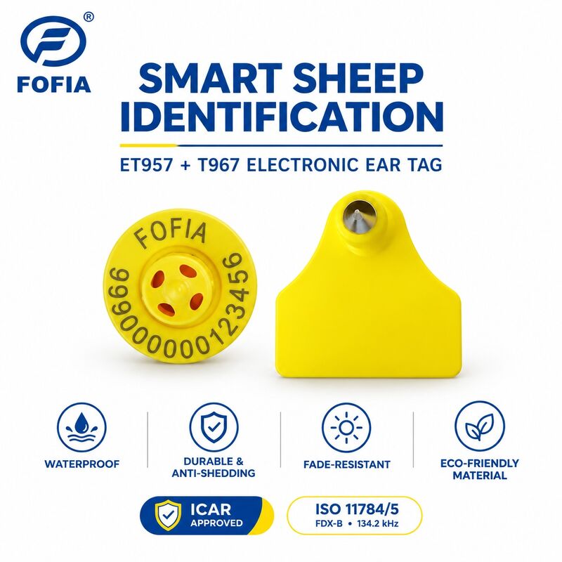 ICAR Certificated Fofia ET957 T967 RFID Electronic Animal Tracking Ear Tag TPU Laser Coded Goat Sheep Farm